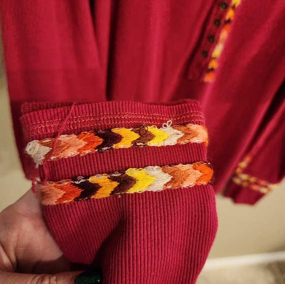 ! NWT We The Free,Free People L/S Mildly Distrd Pink Thermal w Mltclr Trim- SZM! - Picture 3 of 6